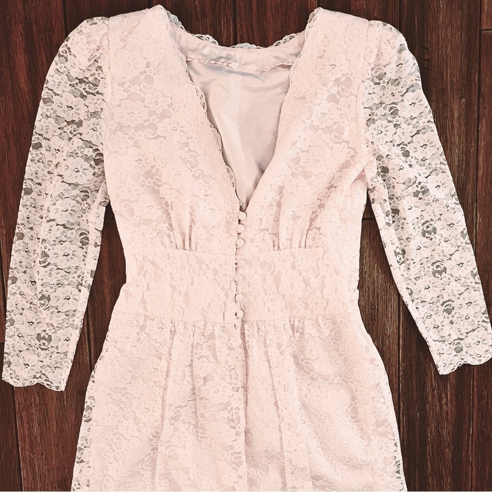 Vintage 80s Petal Pink Lace Maxi Dress 10 Cottagecore Victorian Wedding Coquette - Picture 9 of 13